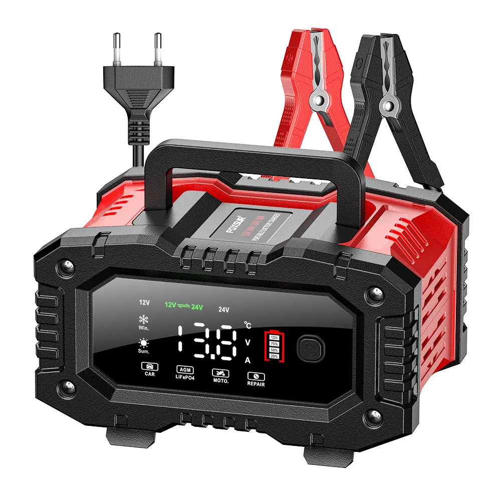 Tragbares 20A/10A Autobatterieladegerät 12V 24V Automatisches Motorrad LKW AGM LiFePO4 Blei-Säure-Start-Stopp-Batterie mit Reparatur