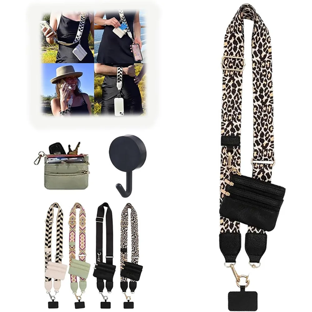 Alça longa ajustável para celular, alça de pulso removível, alça de ombro, suporte para celular com bolsa pequena, calços