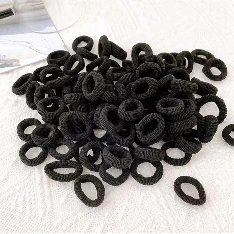 100pcs สีดํา Basic ผมผู้หญิงหญิงง่ายแถบคาดศีรษะยืดหยุ่นสูงผูกเชือกยาง Scrunchies ผู้ถือหางม้าอุปกรณ์เสริม