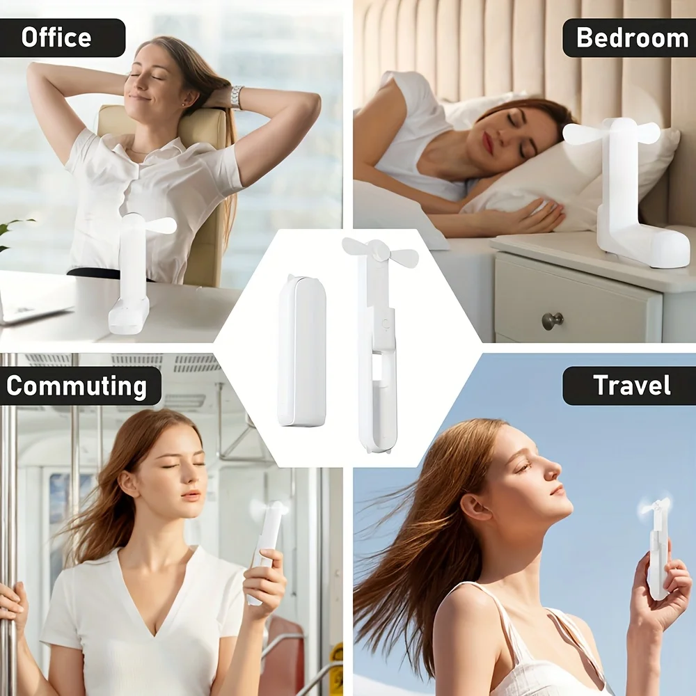 XIAOTREE Tragbarer Mini-Handventilator, kleiner Taschenventilator, wiederaufladbarer USB-Akkuventilator, zusammenklappbarer, kühlender USB-Handventilator mit Powerbank