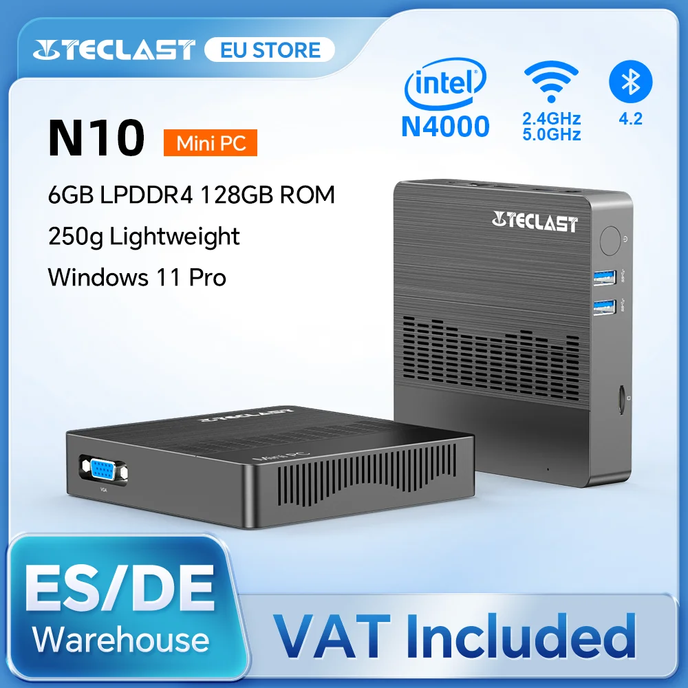 Teclast N10 Mini PC Intel N4000 6GB LPDDR4 128GB ROM M.2 SSD espansione Windows11 Pro desktop portatili Mini Computer VGA BT4.2 250g leggero