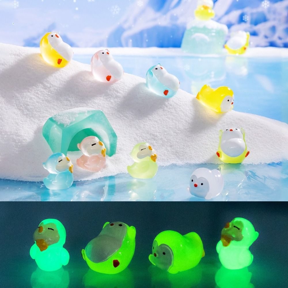 Cute DIY Doll House Luminous Penguin Gardening Gift Miniature Figurines Fairy Mini Animals Figurine