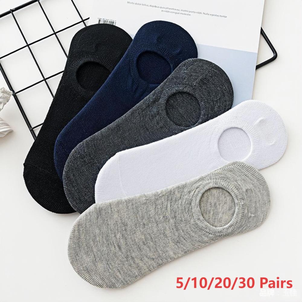 5/10/20/30 Pairs Men's sweat absorbing and odor proof boat socks, summer low cut breathable solid color socks