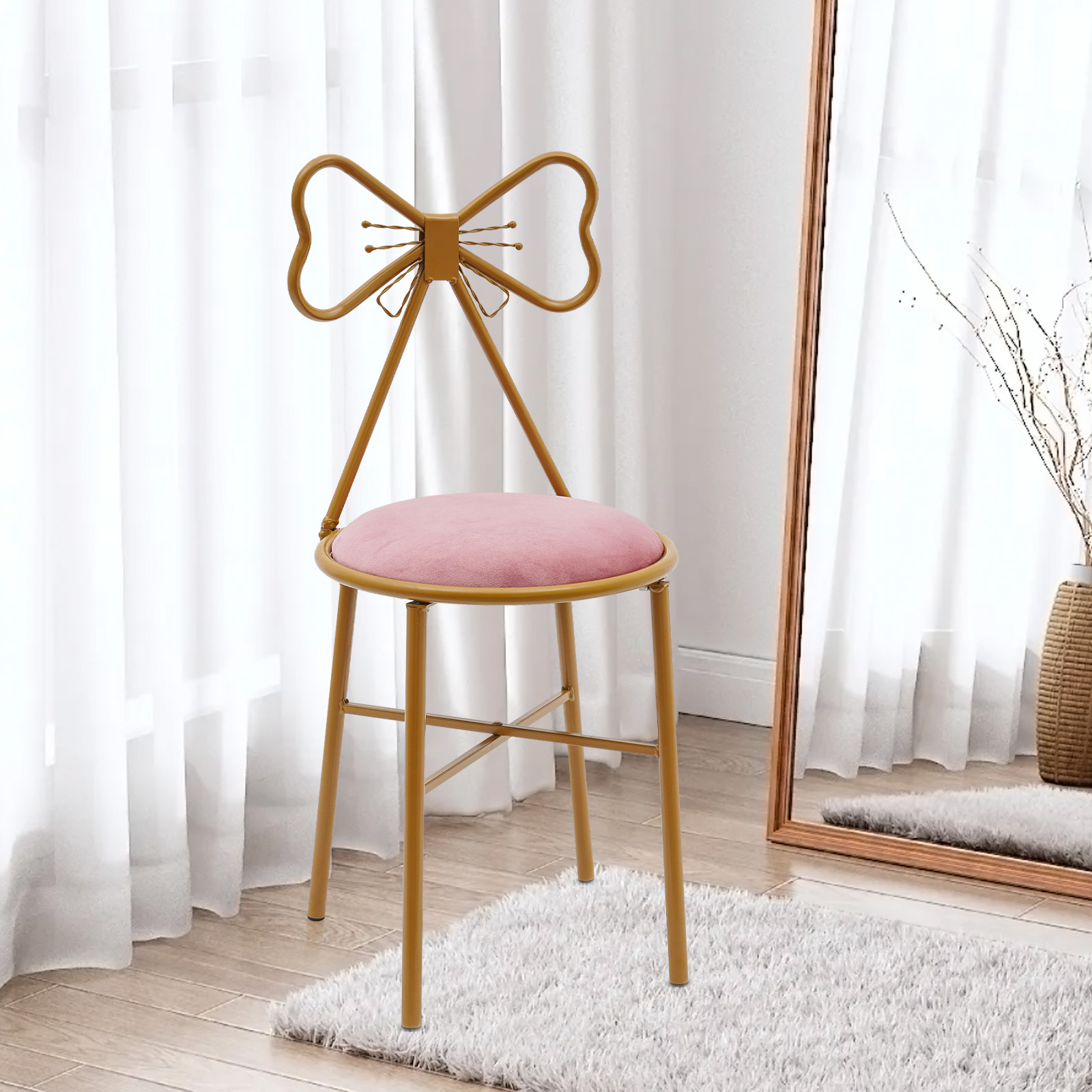 Butterfly Bow Tie Vanity Chair Modern Vanity Stool Velvet Cushion Makeup Chair Metal Frame Butterfly Backrest Chair Dining Chair