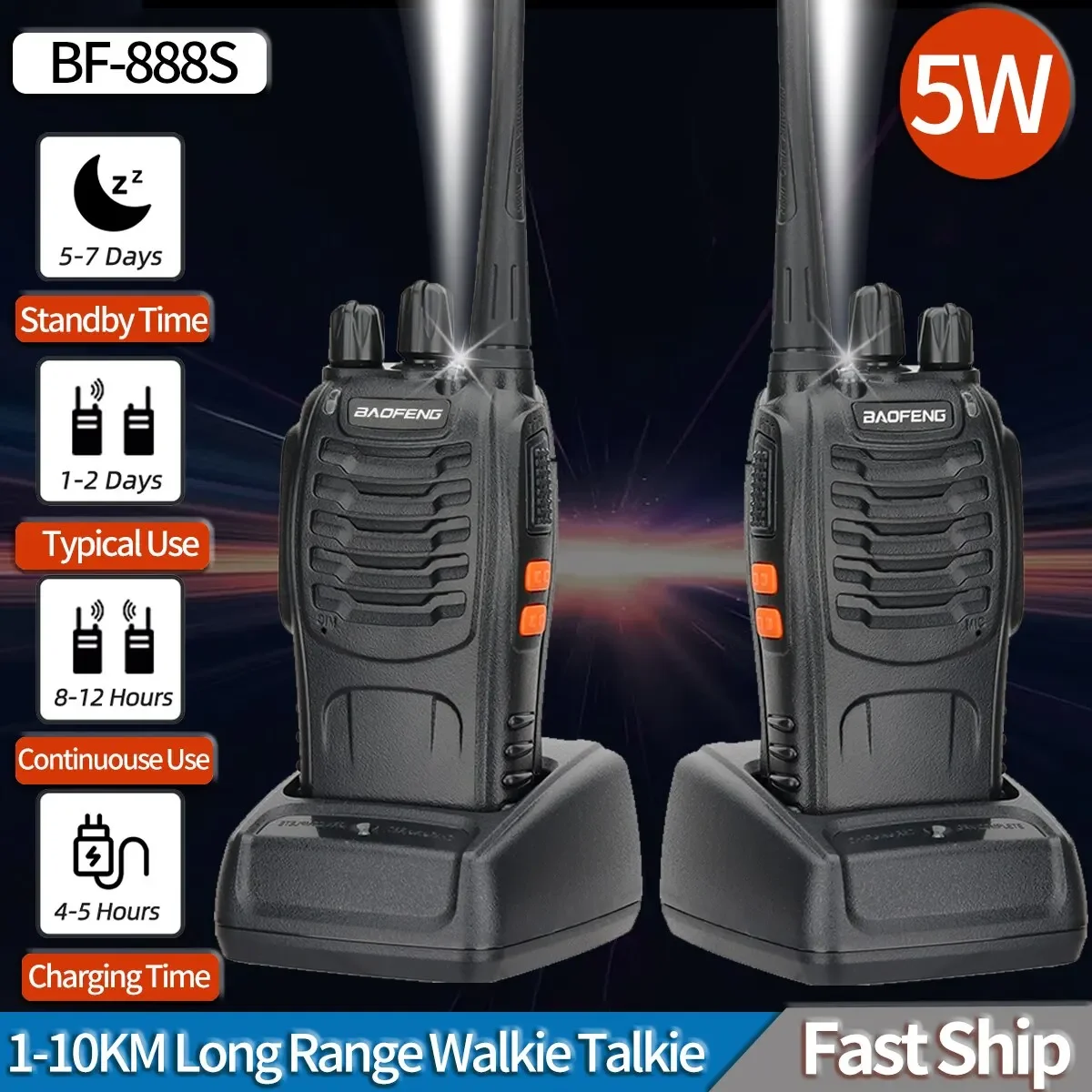 HACHANLUN 1/2 PCS BF 888S Walkie Talkie UHF 400 470MHz 888s Transceptor de rádios presunto em dois sentidos de longo alcance para hotel de caça