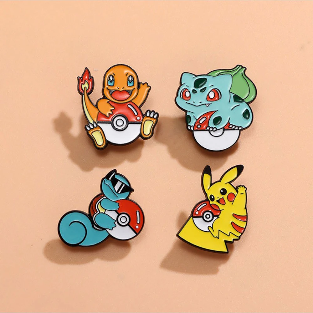 Pokemon Pikachu Anime insignia de Metal Squirtle Charmander Bulbasaur hombres mujeres broche insignia joyería mochila decorar regalo de Halloween