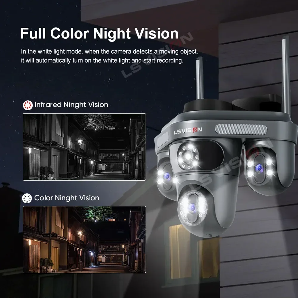 LS VISION 15MP Three Screens WiFi IP Camera Wireless Outdoor Three Lens PTZ 2-Way Audio Human Auto Tracking Surveillance Cameras
