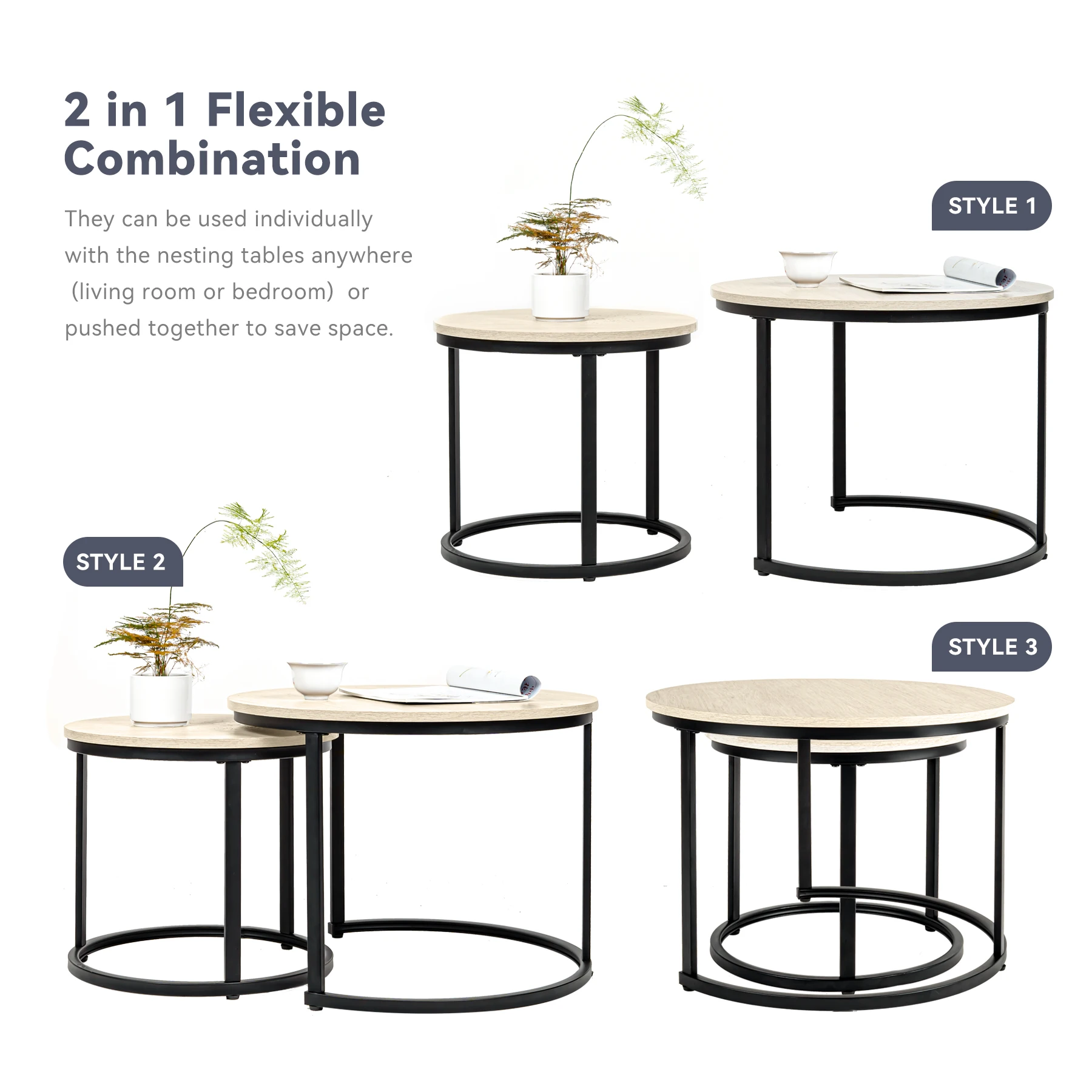 EGOONM 2Pcs Nordic Coffee Table 2 in 1 Round Combination Office Tea table Modern Minimalist Home Sofa Ins Side Table Living Room