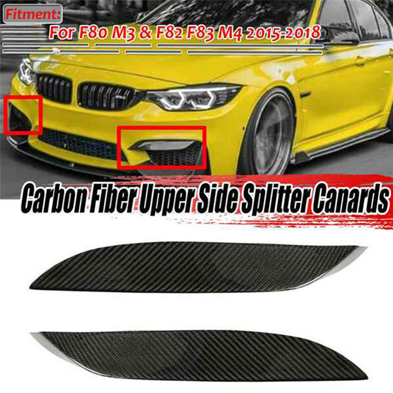 Amortecedor dianteiro de fibra de carbono real, divisor lateral, canards lábio, spoiler para BMW F80 M3 F82 F83 e M4, 2015-2018