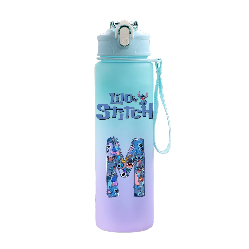 750ML Letter A-Z พิมพ์ Lilo Stitch ขวดน้ําขนาดใหญ่ความจุดื่มแบบพกพาการ์ตูนอะนิเมะกีฬากลางแจ้งถ้วยน้ําเด็กของขวัญ