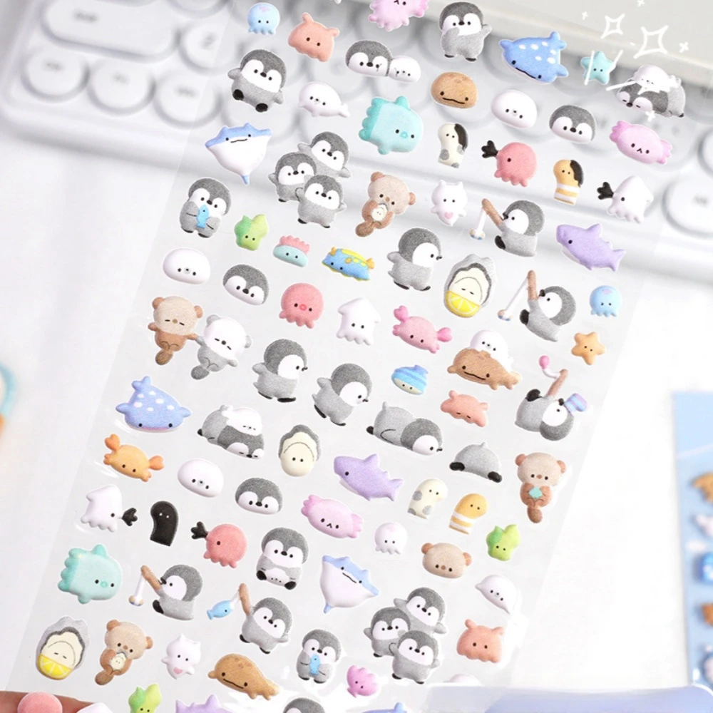 3 個かわいい動物漫画 3D ふわふわステッカーかわいいスクラップブッキング DIY ジャーナル文具ステッカーミニ装飾ステッカー画材