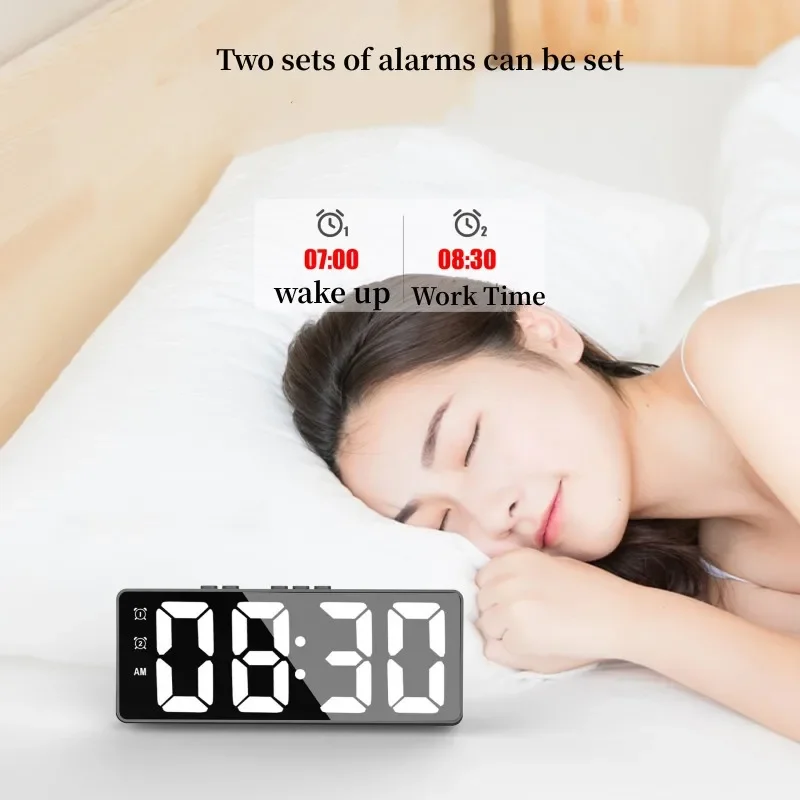 Reloj despertador con espejo electrónico LED, reloj Digital con Control de sonido y temperatura, decoración de escritorio