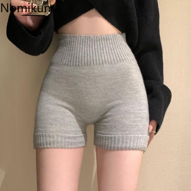 Gestrickte Warme Shorts für Frauen Koreanische Mode Kurze Mujer Hohe Taille Casual Einfarbig Y2k Hosen Pantalones Cortos De Mujer