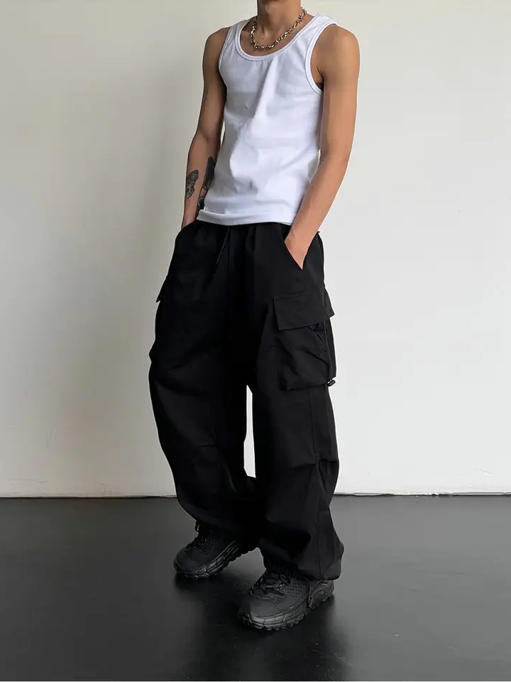 Frühling Sommer Mode Lässig Pfannen Für Männer Streetwear Einfarbig Cargo Hosen Elastische Taille Breite Bein männer Jogger