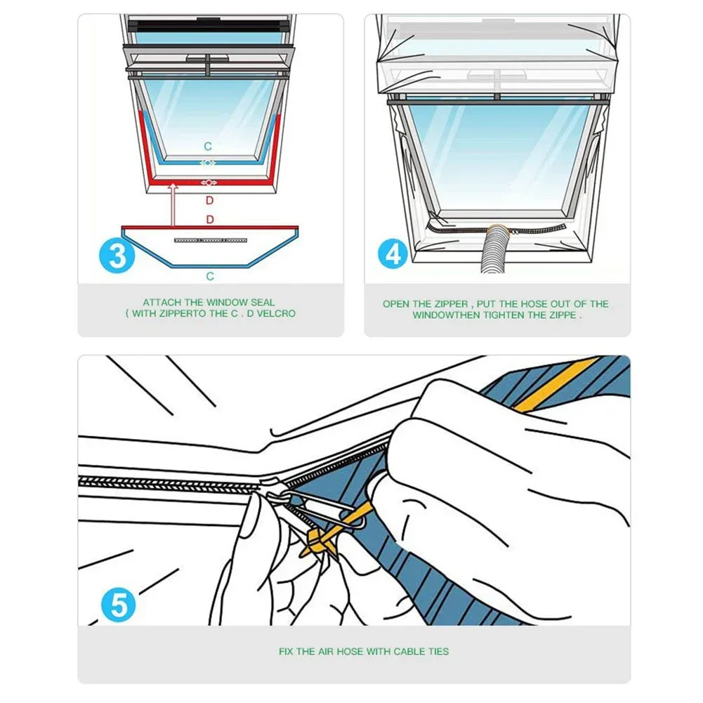 Pano de vedação de ar condicionado móvel, bloqueio de ar universal, vedação de janela, placa de pano, vedação de janela com kit de vedação de saída com zíper