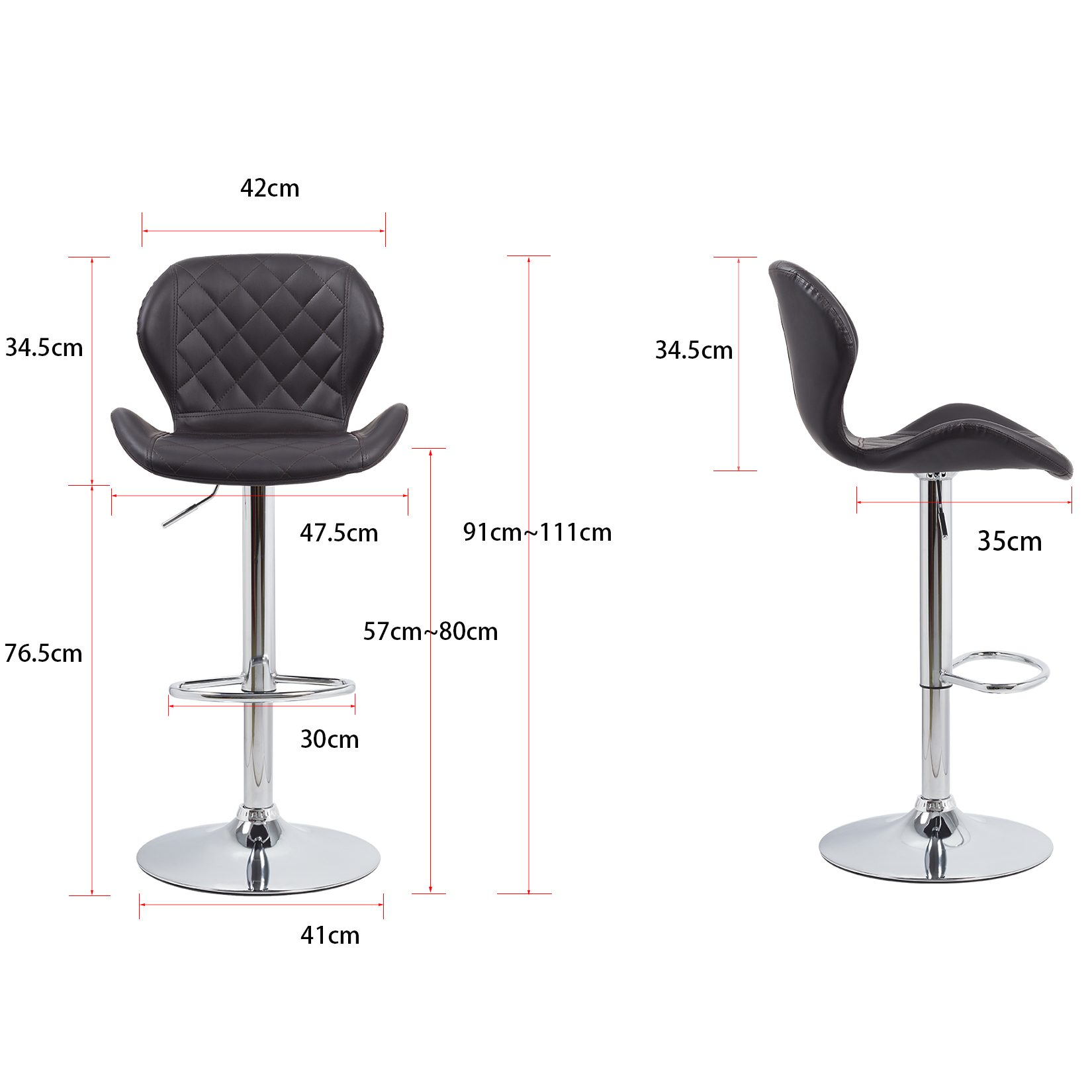2x Kunstleder Barhocker Gaslift drehbar Chrom Metall Basis Frühstück Küchen stühle Pub