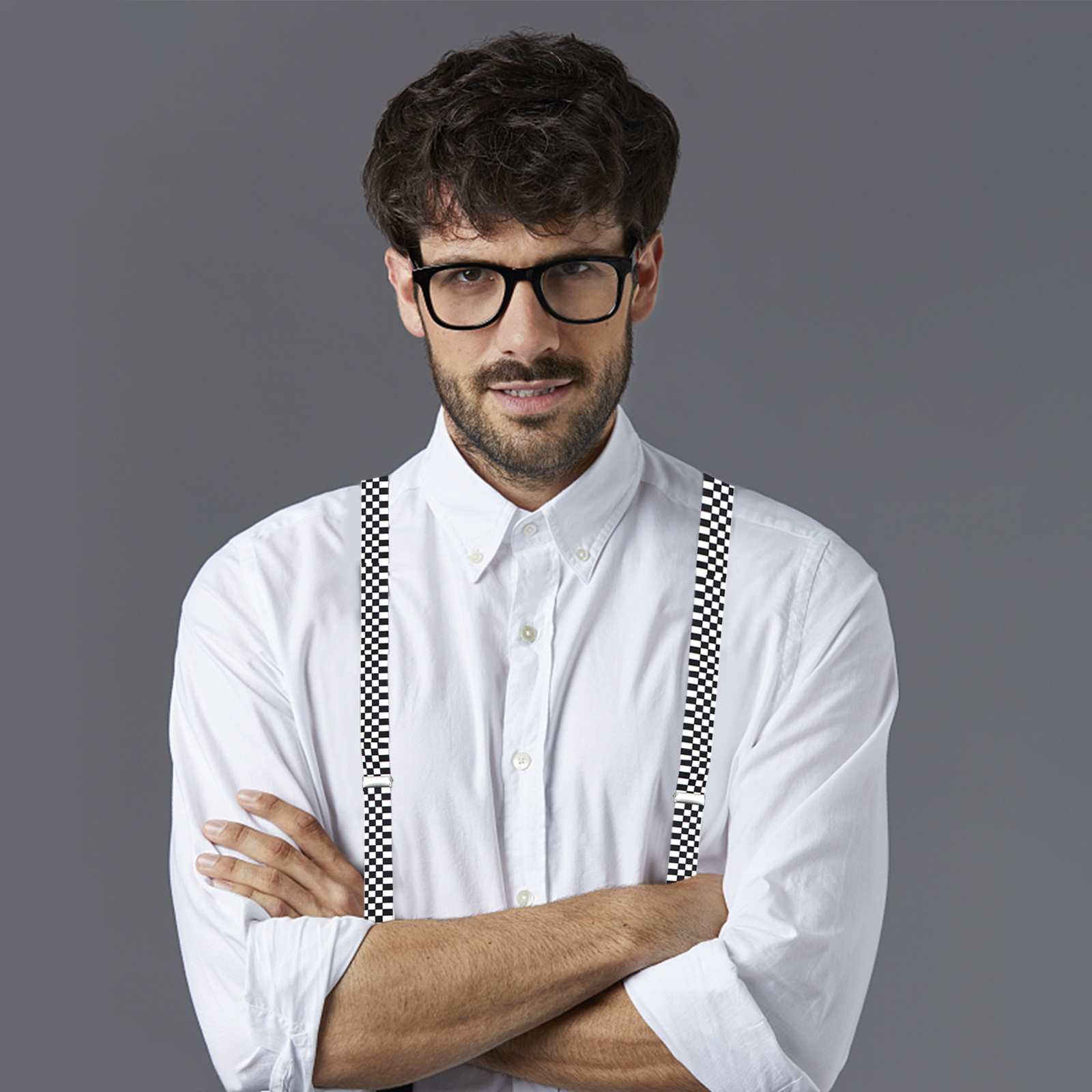 1pc suspender prático elástico clip-on decorativo y-back checkered suspensórios para mulher homem crianças