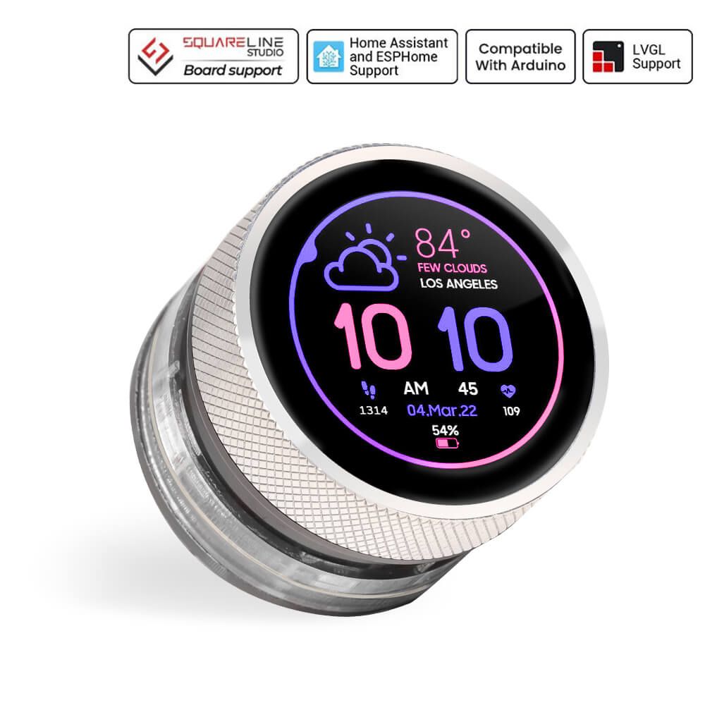 CrowPanel pantalla giratoria HMI ESP32 de 1,28 pulgadas pantalla de perilla táctil redonda IPS 240x240 con interfaz UART I2C FPC soporte WiFi 2,4G