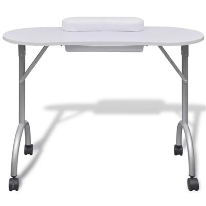 MESA DE MANICURA plegable con ruedas blancas, escritorio de técnico de belleza, bolsa de carga, cajón, esponjas