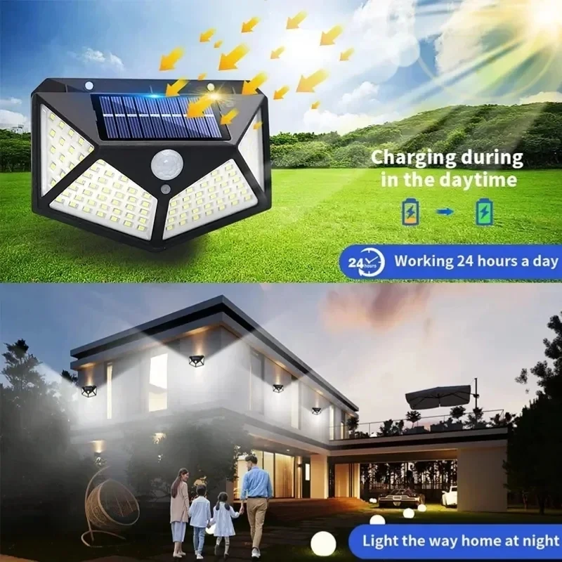1/2/4PCS 100LED Solar Power Wand Licht Mit Motion Sensor Im Freien Wasserdichte Garten Hof Dekoration sicherheit Wand Lampe