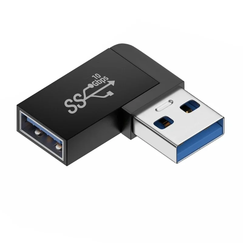 Adaptador de extensión de ángulo recto USB 3,0 macho a hembra de 90 grados, adaptador de codo hacia arriba USB de 10Gbps para conversión de conector de PC portátil