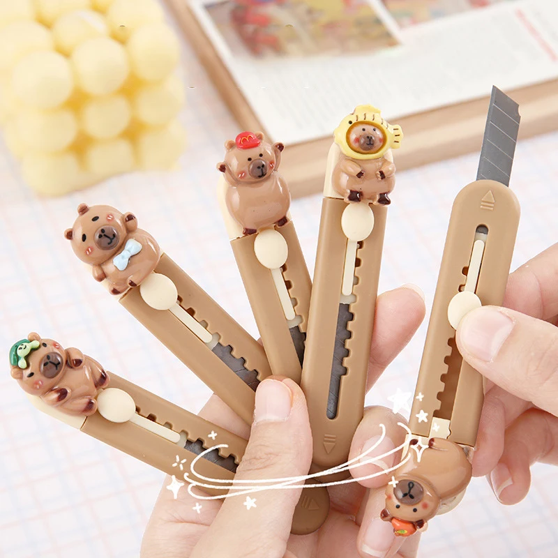 Kawaii Capibara gilotyna do papieru nóż introligatorski nóż kieszonkowy przecinak do pudełek bezpieczeństwa otwieracz do kopert ostrze wielokrotnego użytku koreańskie artykuły papiernicze