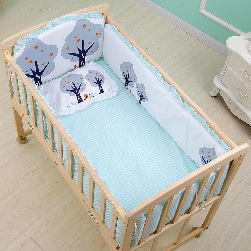 Juego de cama de cuna de 6 uds para bebé, niño y niña, juego de parachoques para cuna, Protector de valla de cama de seguridad, incluye (4 parachoques + colchón + almohada)