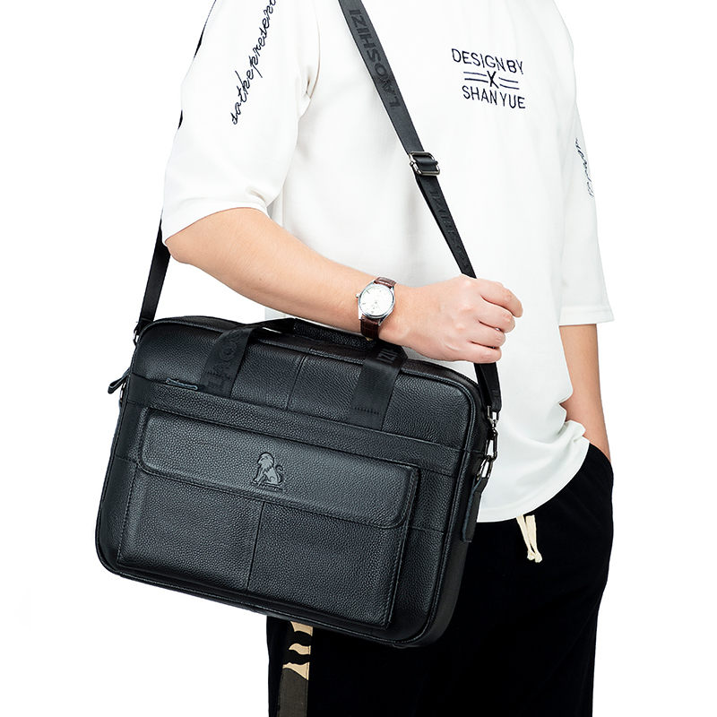 Valigetta da uomo in pelle STEEL LION, borsa per computer di grande capacità, borsa a tracolla diagonale a spalla singola con tracolla