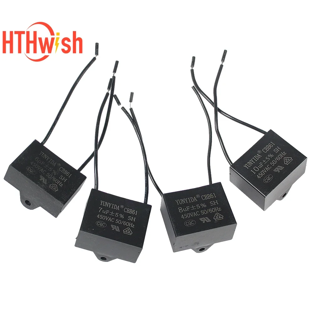 1/2 Uds CBB61 450V condensador de ventilador de alta calidad 5% 1UF 1,2 UF 1,5 UF 2UF 2,5 UF 3 UF 4 UF 5 UF 6 UF 10 UF para ventiladores de techo