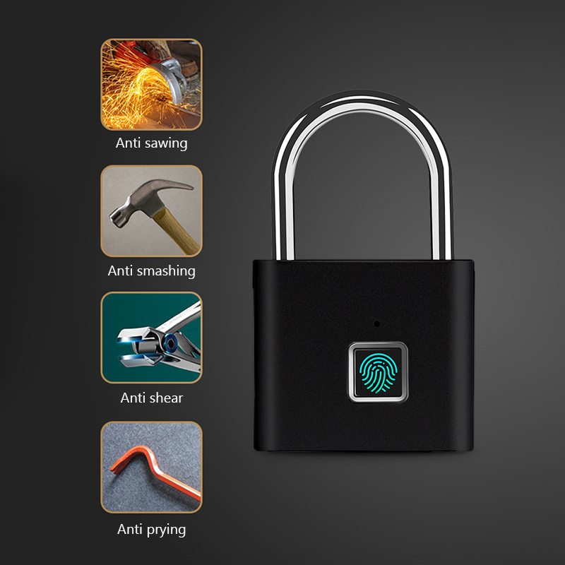 Keyless Smart USB Ricarica Blocco impronte digitali Lucchetto intelligente Serratura impermeabile 0.3sec Sblocco Lucchetto antifurto portatile Zinco
