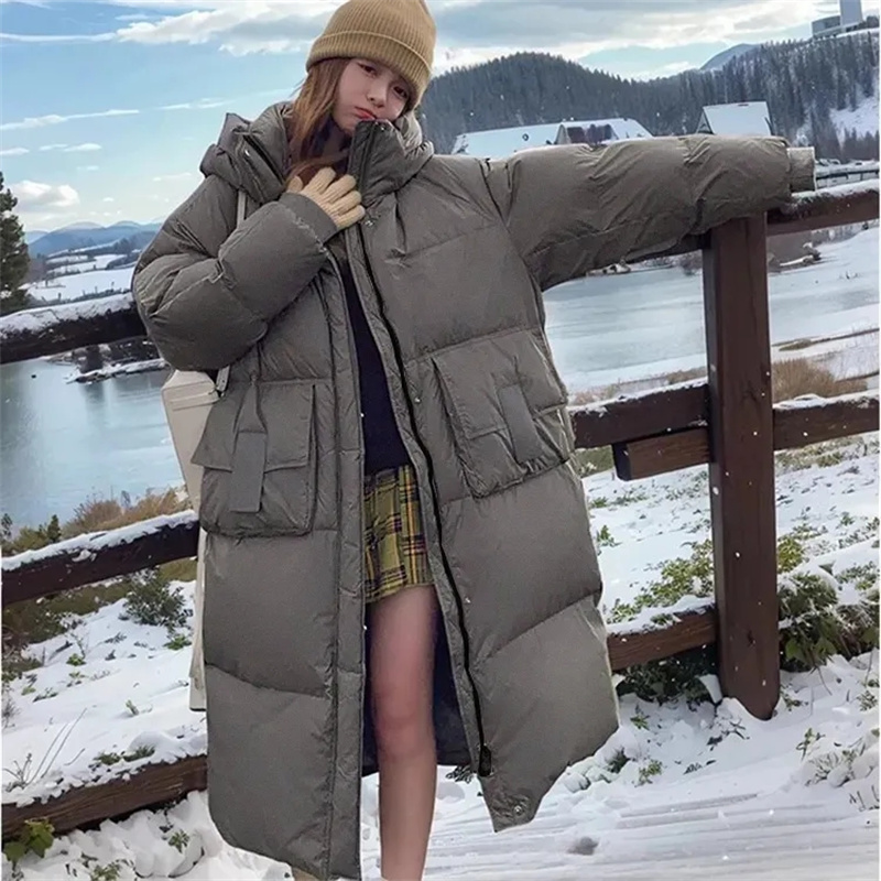 Parka longue en coton à capuche pour femme, pardessus optique, vestes chaudes, coupe-vent décontracté, manteau étudiant, hiver, 2024