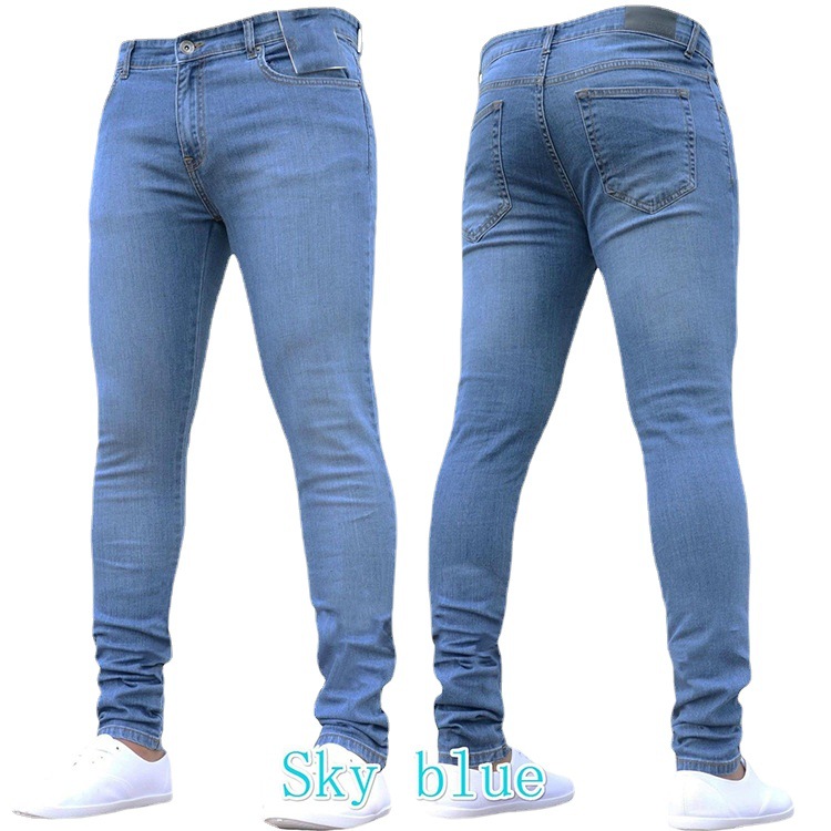 Calças de brim masculinas lápis cor sólida meados de cintura fino ajuste bolsos leve estiramento primavera 2024 tornozelo comprimento denim casual zíper