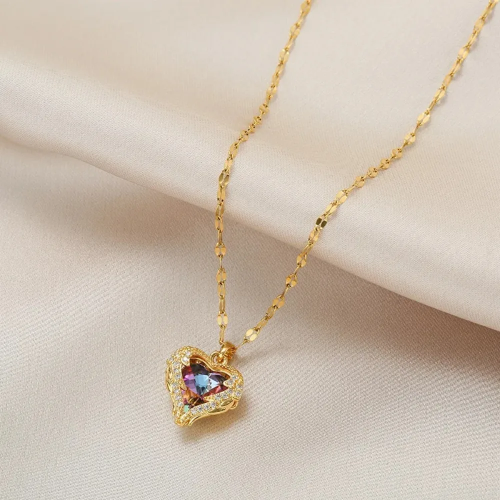 Collana con ciondolo a forma di cuore oceano di cristallo colorato di lusso superiore per le donne catena con collo da sposa femminile alla moda in acciaio inossidabile 316L