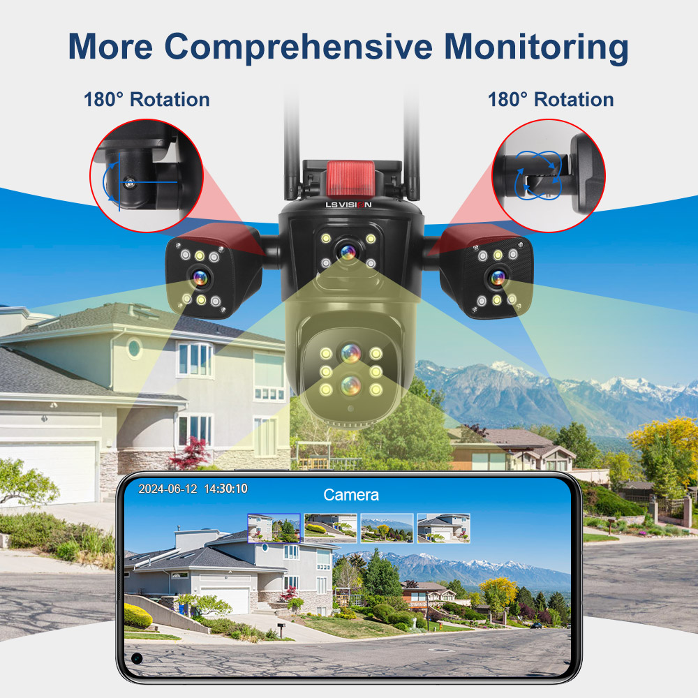 LS VISION 20MP Wifi Surveillance Camera 10X Zoom 4*Screens Outdoor Wireless Security Cameras 10k Human Detection Auto Tracking