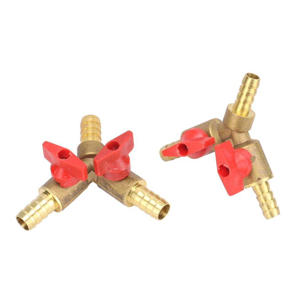 6 8 10mm mangueira farpa tipo y três 3 vias latão desligamento válvula de esfera adaptador conector para combustível gás água óleo ar