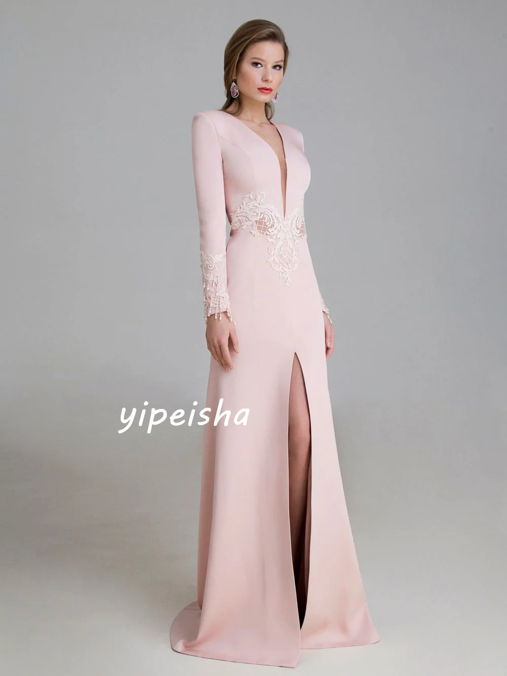 Personalizado de alta qualidade brilho requintado jérsei applique borla formal noite a linha com decote em v sob medida ocasião vestido vestidos longos