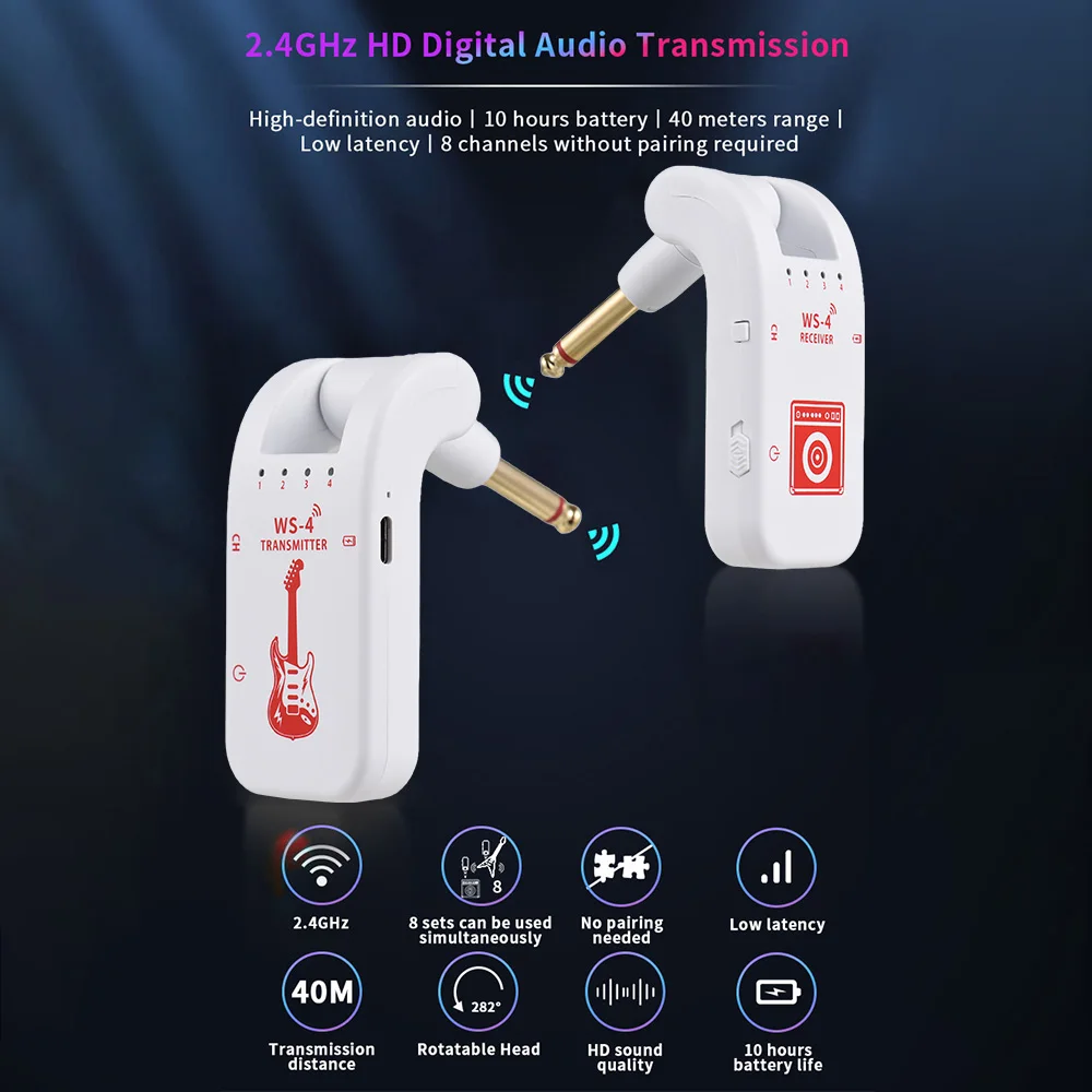 Sistema inalámbrico para guitarra eléctrica, juego de transmisor y receptor recargable de 2,4G, instrumentos de viento