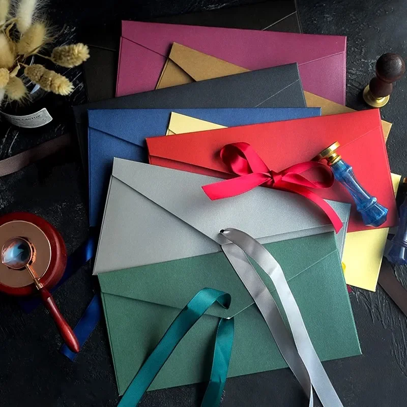 5 ピース/セットヴィンテージ西洋封筒かわいいリボンちょう結び紙封筒手紙ウェディングパーティークリスマス招待状カードカバー