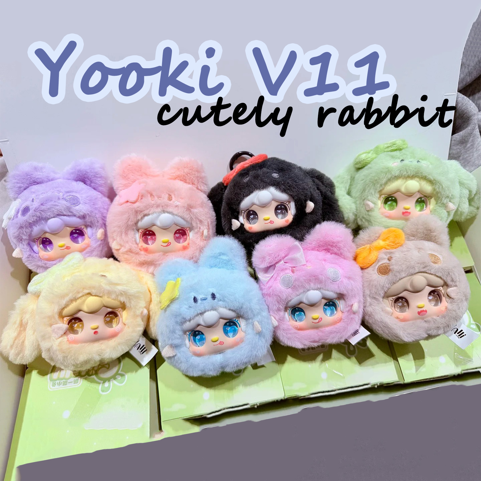 Echte Yooki V11 Cutely Rabbit Series Blind Box Vinyl Pluche Pop Tas Hanger Desktop Ornament Trendy Schattige Bunny Pop Speelgoed Geschenken