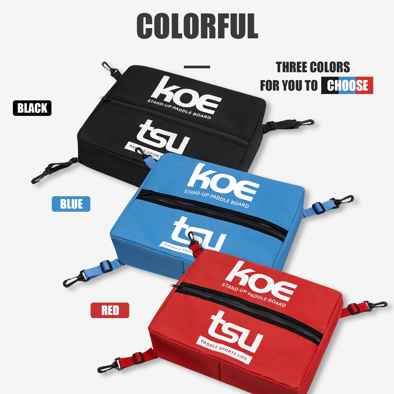 KOETSU Paddleboard Deck Bag - Elastic Mesh Storage for SUP/Kayak, Black/Red/Blue (15.75x11.81in)
