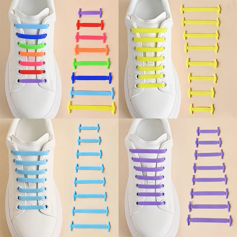 16 unids/lote cordones de silicona sin cordones 12 colores cordones de encaje elástico cordones de silicona perezosos creativos encaje de goma