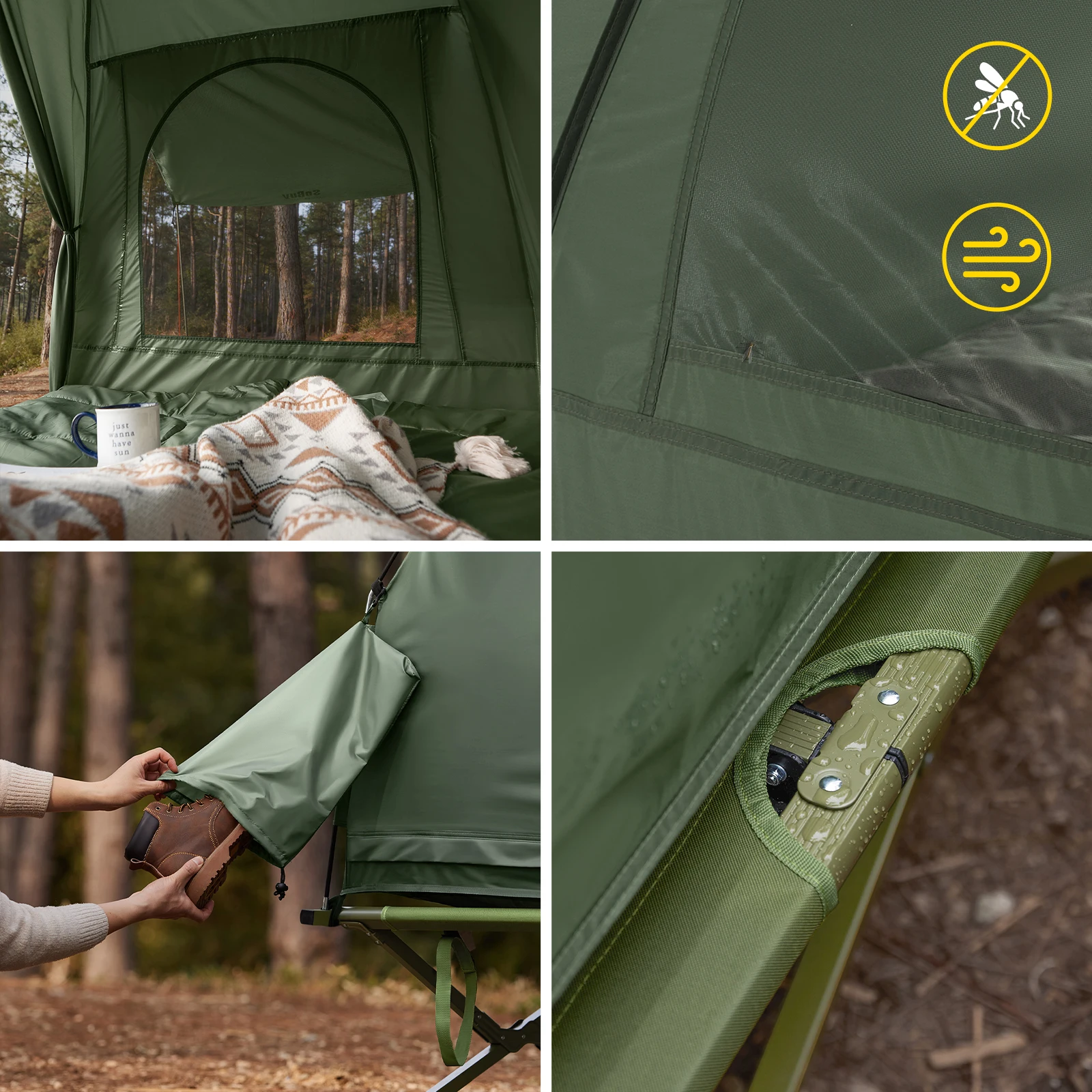 SoBuy OGS32-L 4 em 1 barraca com cama de acampamento saco de dormir colchão de ar e acessórios barraca de acampamento 2 pessoas cama de acampamento