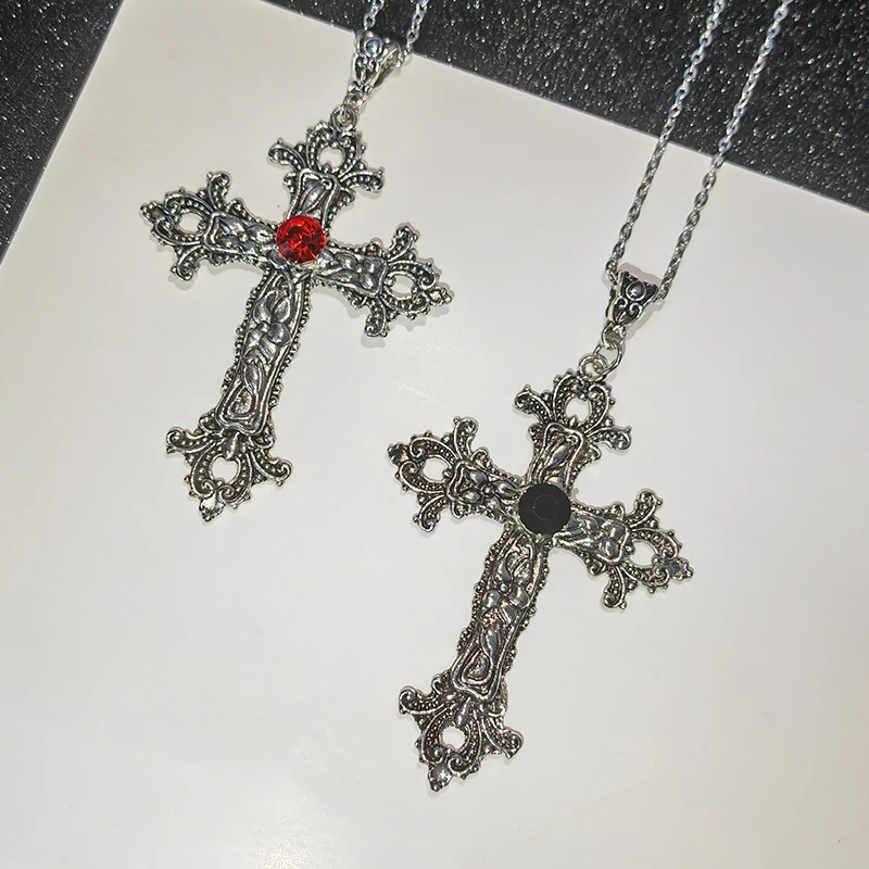 Y2K PunkคริสตัลBig Crossสร้อยคอจี้สําหรับหญิงชายGothicไม่สม่ําเสมอCross Clavicle Chainสร้อยคอความงามเครื่องประดับ