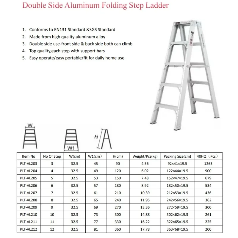 Modern Design Double-Sided Aluminum Folding Step Ladder Telescopic and Combination Structure