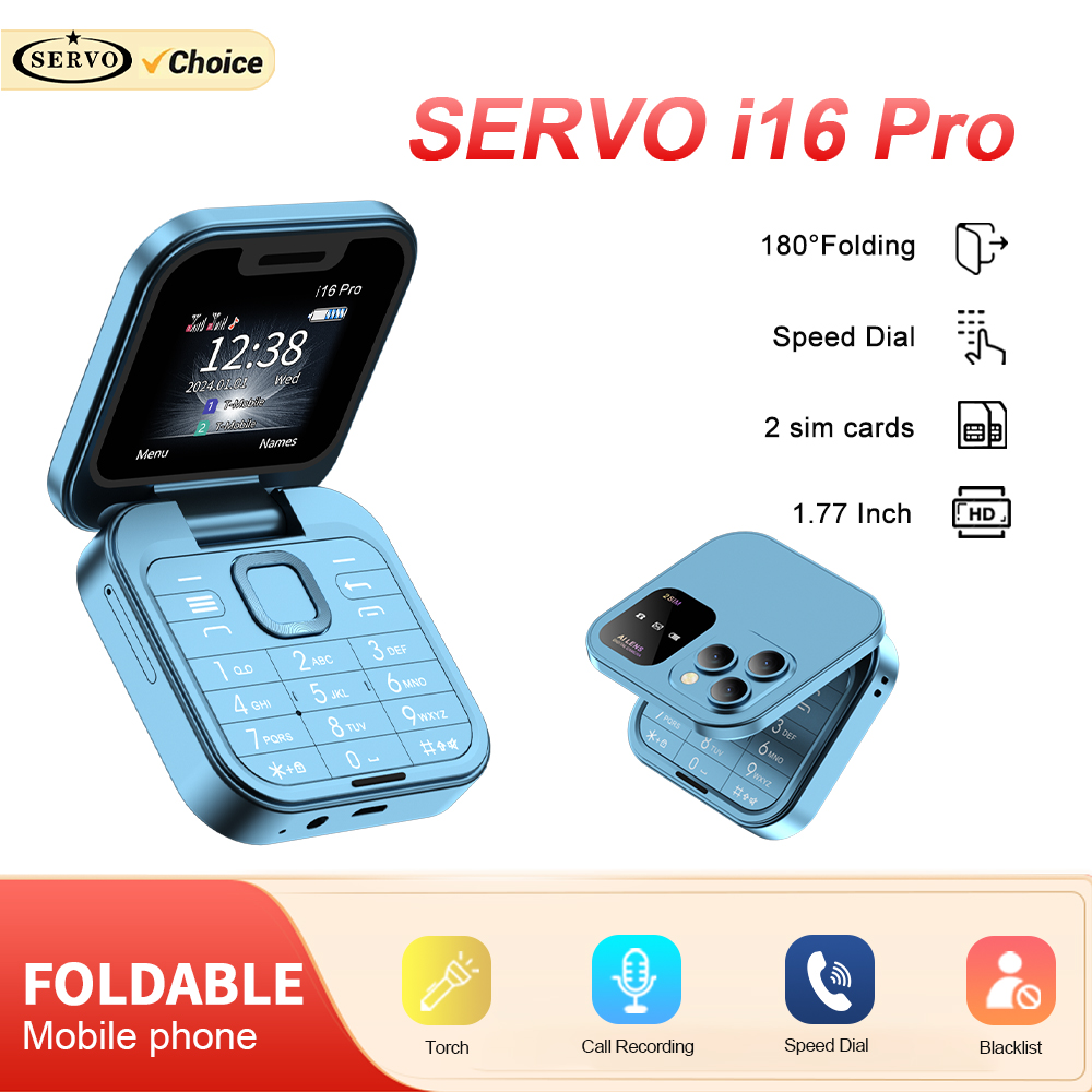 SERVO Original i16 Pro Foldable Mini Mobile Phone 2SIM Card Speed Dial Fold Telephone Magic Voice Blacklist Flip Cellphone TypeC