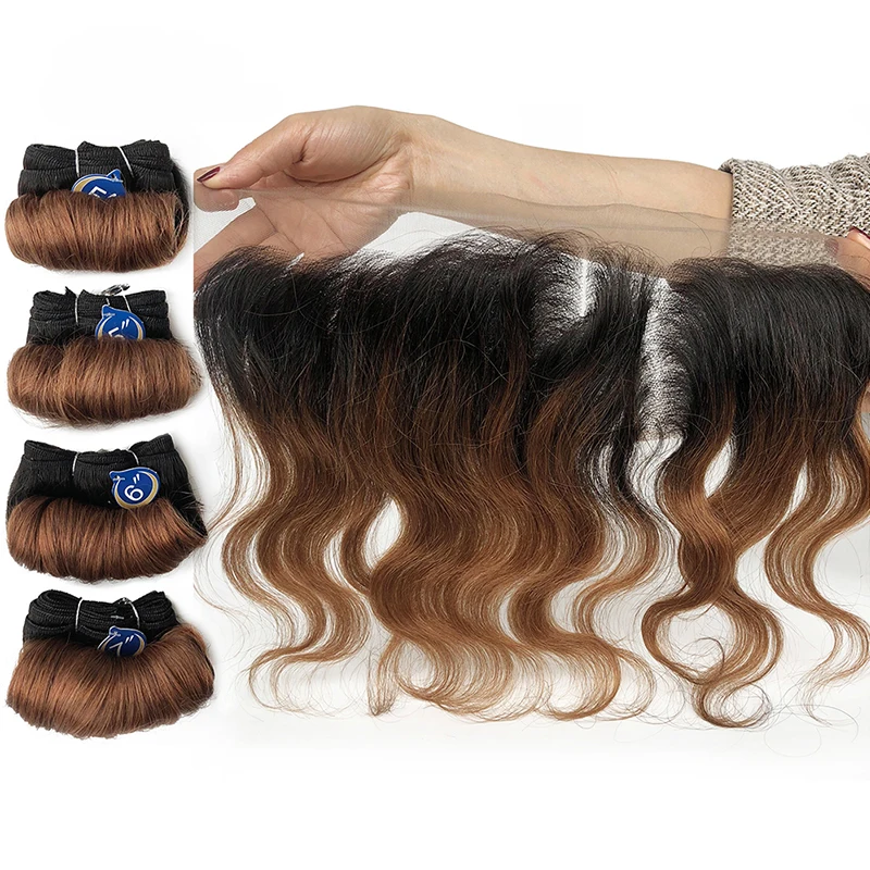 Pacotes curtos do cabelo humano com fechamento, onda brasileira do corpo, pre-arrancado transparente, 4x4, 13x4, T1b27 30