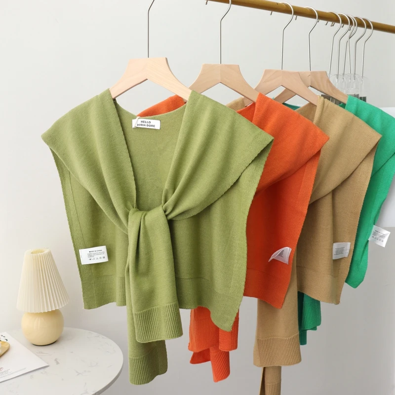 Bufanda coreana de verano para mujer, cuello falso, protector de cuello, tejido fino, capa anudada de otoño, chal protector solar
