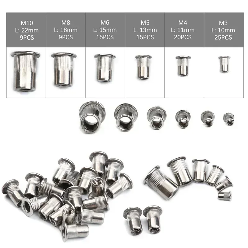 50/93 Chiếc M3/M4/M5/M6/M8/M10 Thép Không Gỉ/Thép Carbon rivnut Countersunk Tán Đinh Hạt Lắp Nutsert Dẹt Mũ Đội Đầu Đinh Tán Hạt