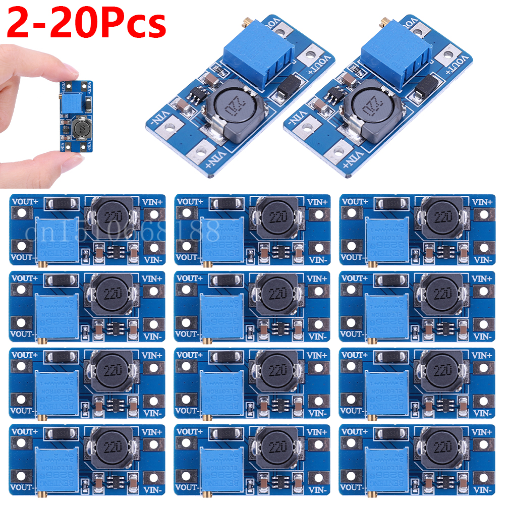 2-20pcs MT3608 Adjustable Boost Module DC-DC Step Up Converter Module 2A Max 2V-24V To 5V 9V 12V 28V Booster Power Supply Board