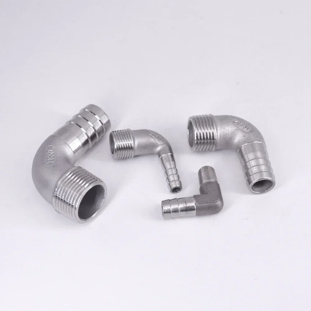 1/8 "1/4" 3/8 "1/2" 3/4 "1" -2 "BSPT macho 6 8 10 12 14 15-60mm codo de lengüeta de manguera 90 grados 304 conector de instalación de tubería de acero inoxidable